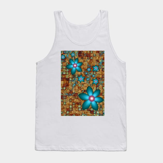 Turquoise Fractal Flowers Tank Top by pinkal